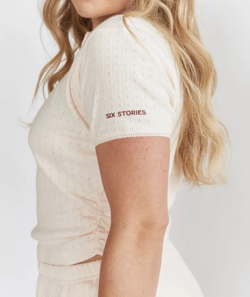 Discount Six Stories Pointelle Short Sleeve Pyjama Top - Rosewater