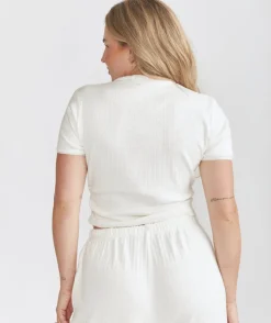 Six Stories Pointelle Short Sleeve Pyjama Top - Coconut