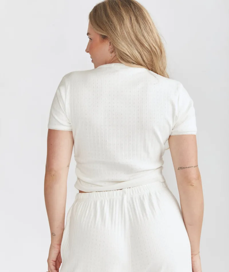 Six Stories Pointelle Short Sleeve Pyjama Top - Coconut
