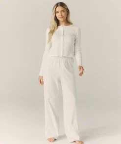 Sale Six Stories Pointelle Wide Leg Floral Pyjama Trousers - White