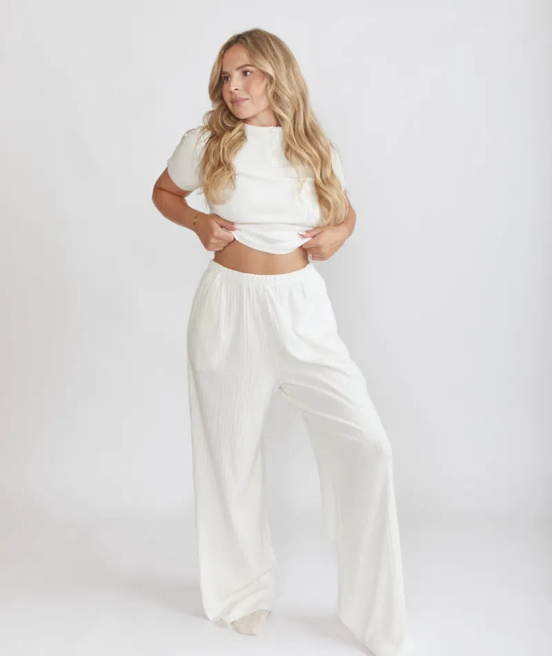 Discount Six Stories Pointelle Wide Leg Pyjama Trousers - Coconut