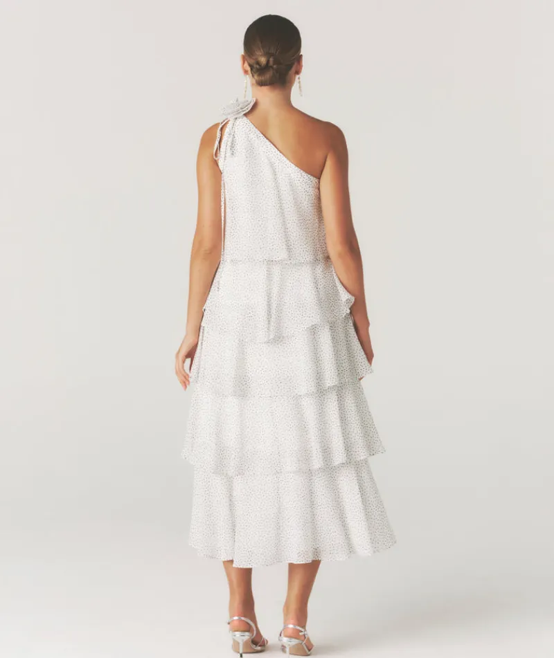 New Six Stories Polka Corsage Tiered Midaxi Dress - White