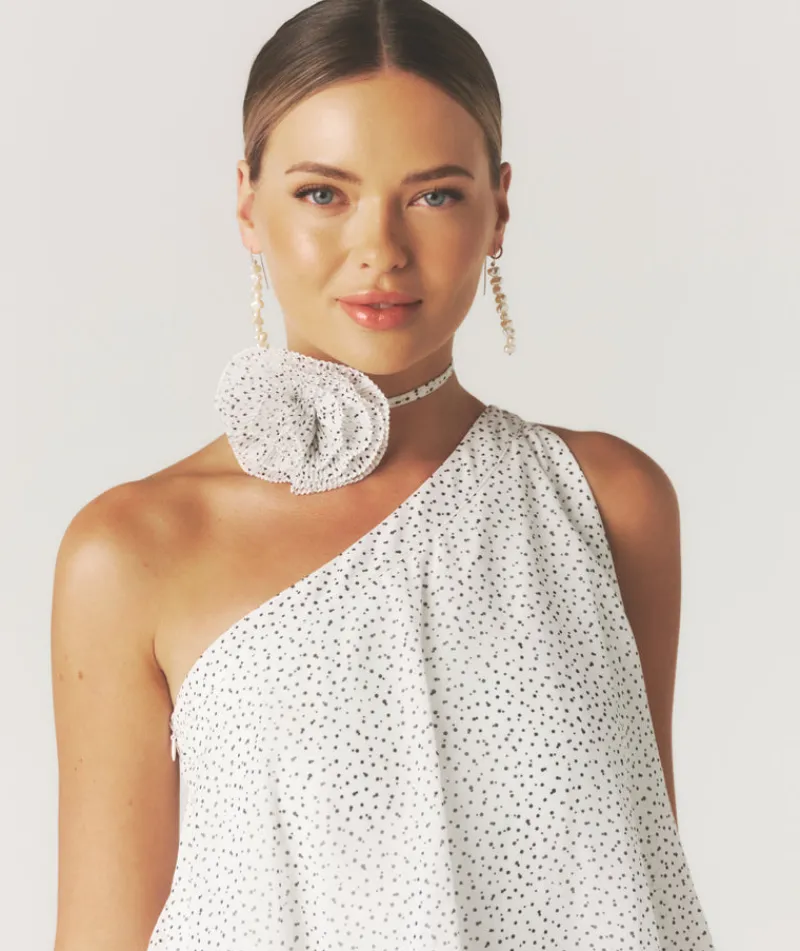 New Six Stories Polka Corsage Tiered Midaxi Dress - White