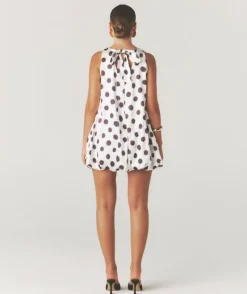 Hot Six Stories Polka Dot Satin Puff Ball Mini Dress - White
