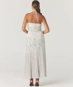 Outlet Six Stories Polka Halter Neck Pleated Midaxi Dress - White