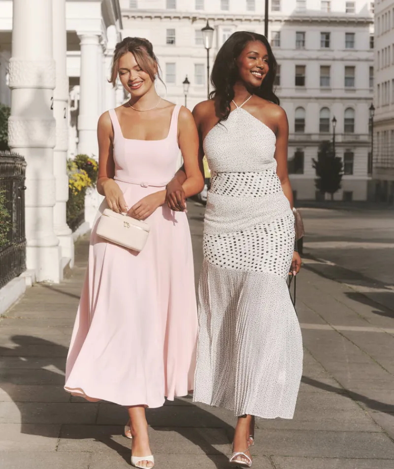 Outlet Six Stories Polka Halter Neck Pleated Midaxi Dress - White