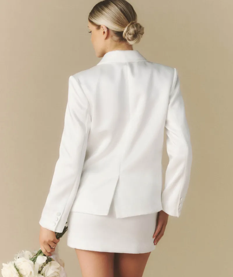 Discount Six Stories Satin Tailored Jacket - White