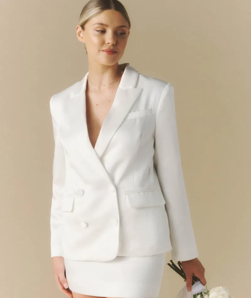 Discount Six Stories Satin Tailored Jacket - White