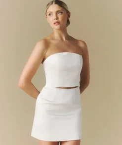 Best Six Stories Satin Tailored Mini Skirt - White
