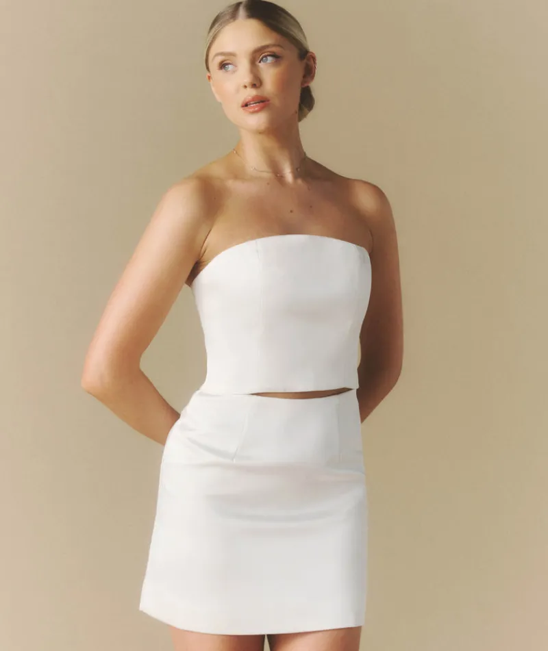 Best Six Stories Satin Tailored Mini Skirt - White