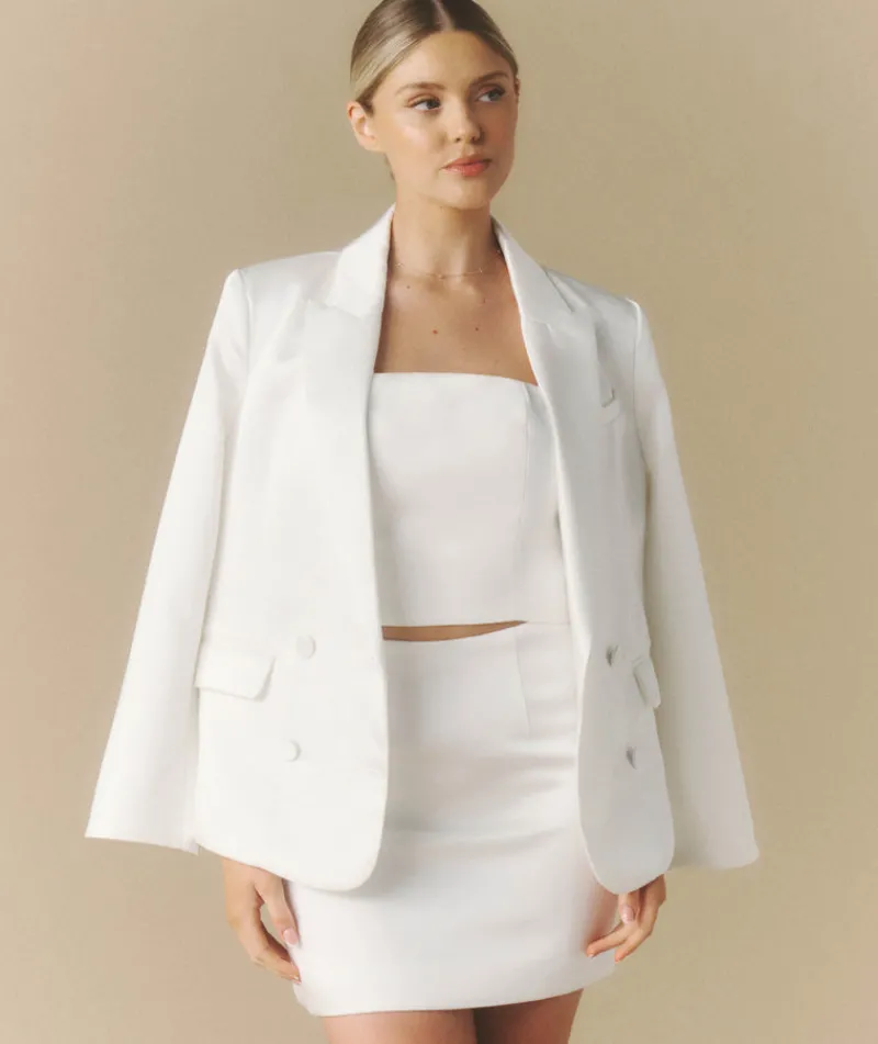 Best Six Stories Satin Tailored Mini Skirt - White