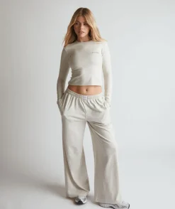 Clearance Six Stories Soft Long Sleeve Top - Oatmeal Marl