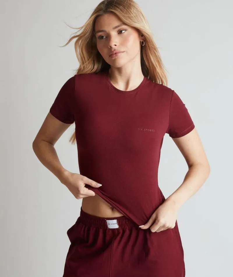Clearance Six Stories Soft Short Sleeve Tee - Merlot