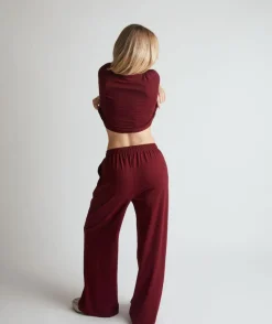 Sale Six Stories Soft Wide Leg Lounge Trousers - Merlot