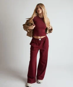 Sale Six Stories Soft Wide Leg Lounge Trousers - Merlot