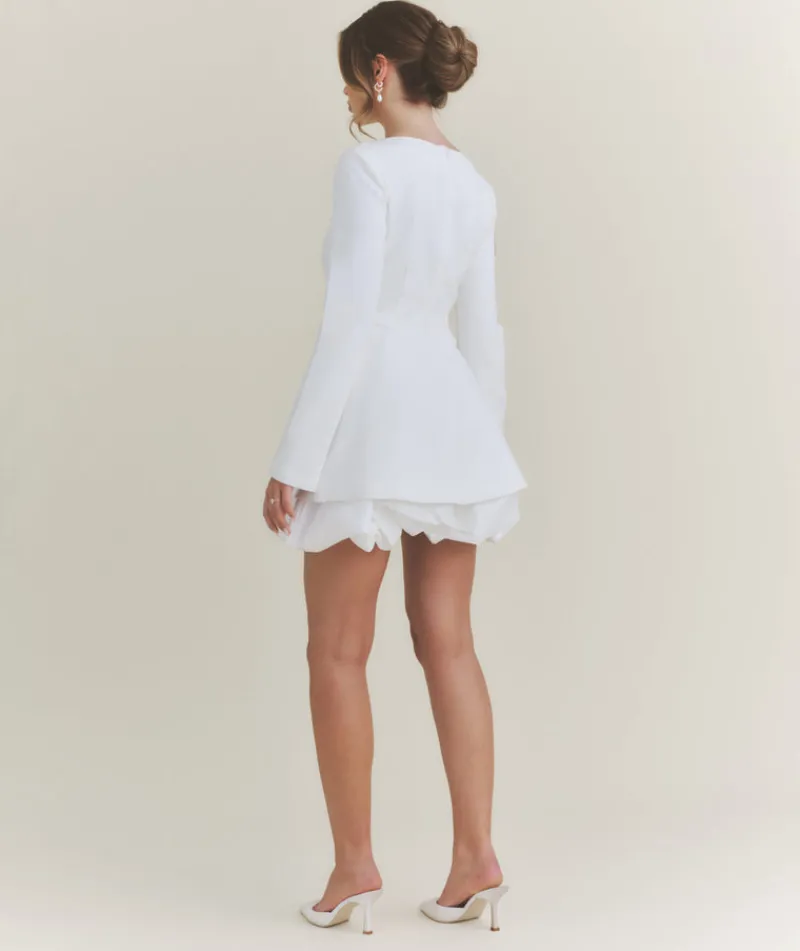 Clearance Six Stories Split Sleeve Bubble Hem Mini Dress - White