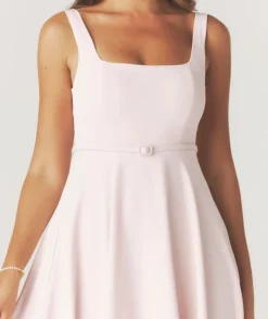 Six Stories Square Neck Belted Midi Dress - Pale Pink