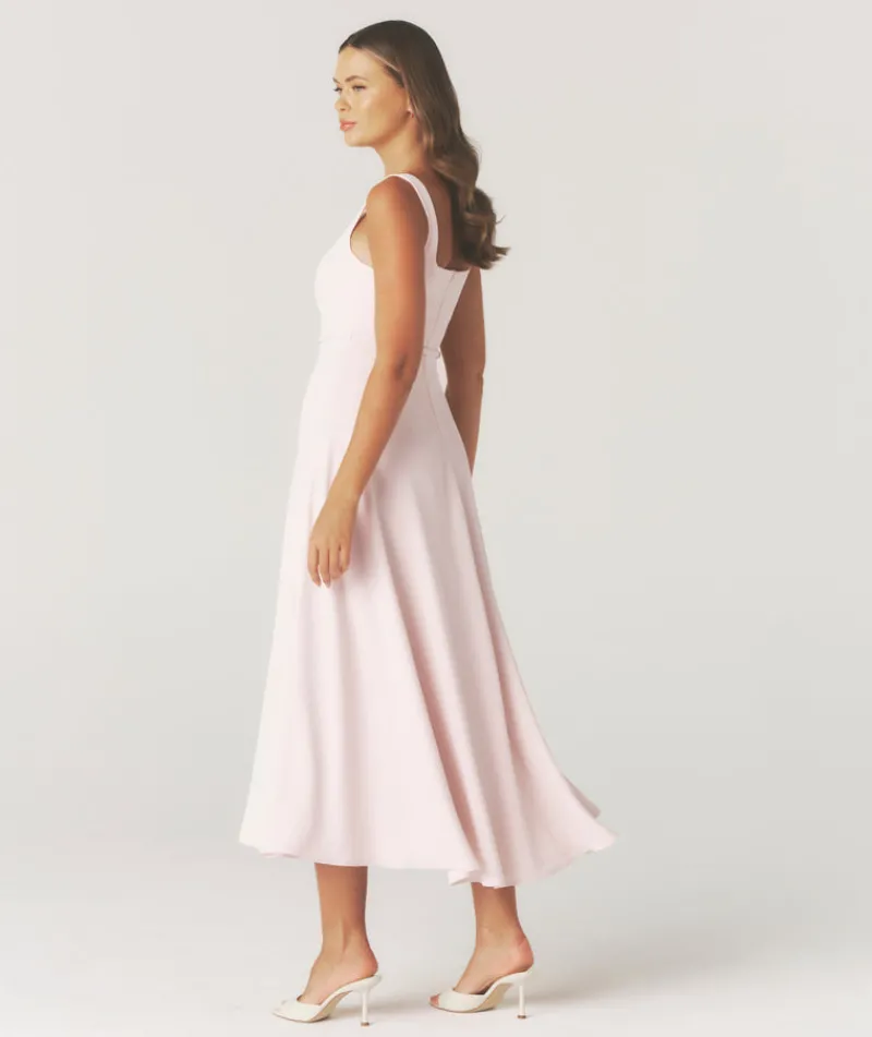Six Stories Square Neck Belted Midi Dress - Pale Pink