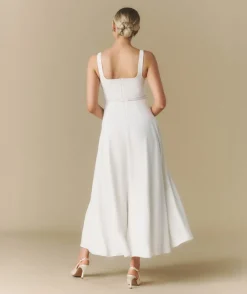Hot Six Stories Square Neck Belted Midi Dress - White