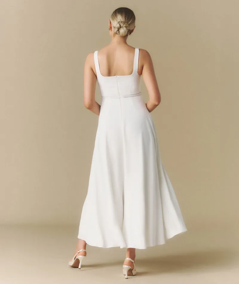 Hot Six Stories Square Neck Belted Midi Dress - White
