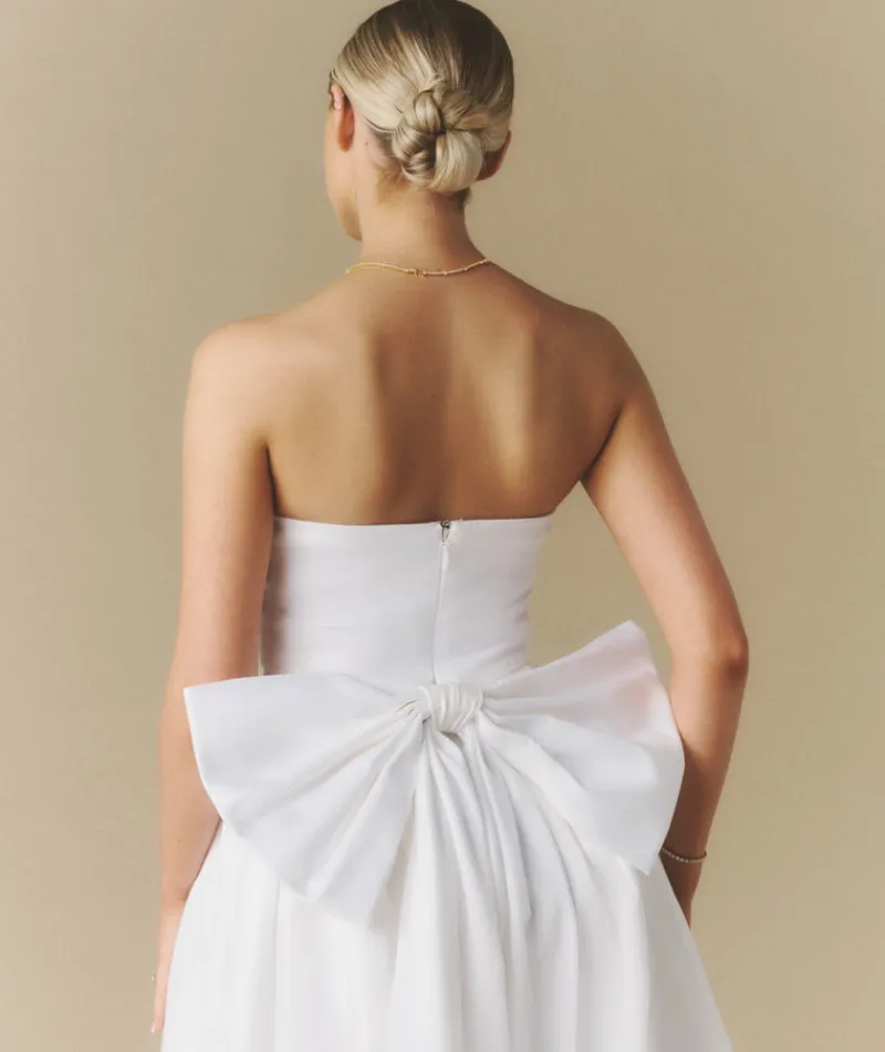 Online Six Stories Strapless Bow Back Pleated Midi Dress - White