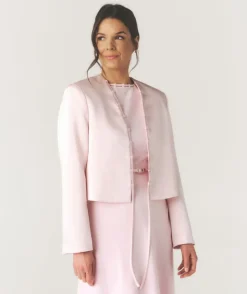 Hot Six Stories Tailored Trim Detail Satin Jacket - Pale Pink