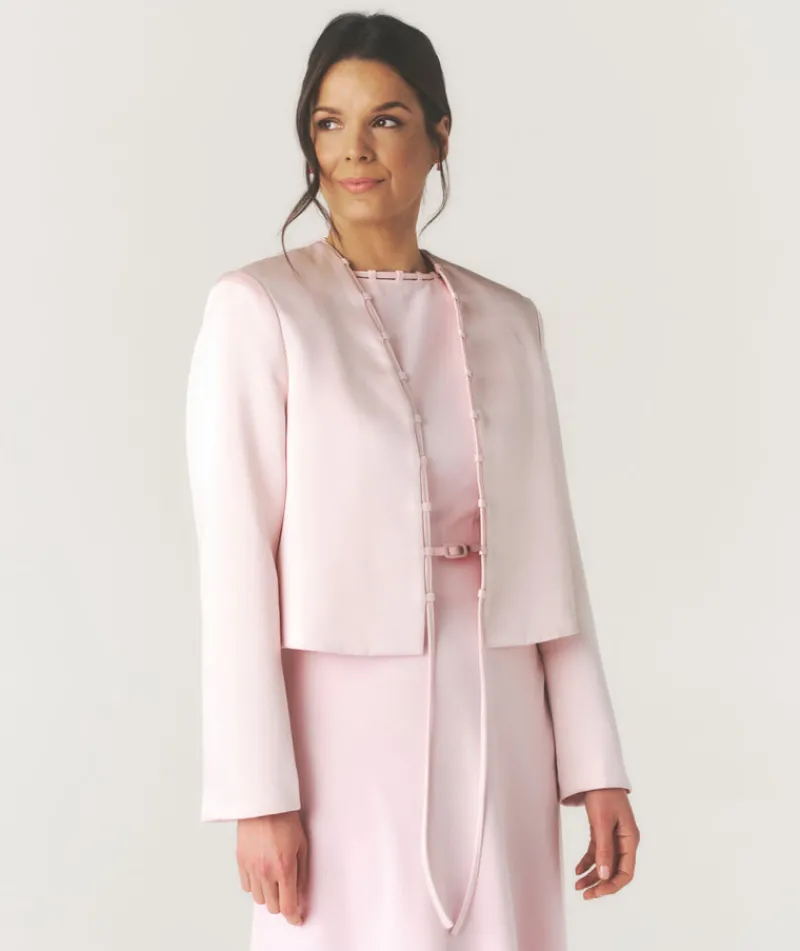Hot Six Stories Tailored Trim Detail Satin Jacket - Pale Pink