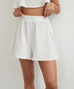 Outlet Six Stories Tie Shoulder Cotton Cami and Short Night Set - Ivory