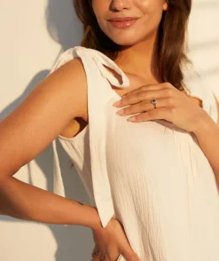 Clearance Six Stories Tie Shoulder Cotton Night Dress - Ivory