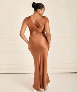 Outlet Six Stories Twist Back Satin Bridesmaid Dress - Rust