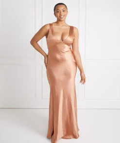 Clearance Six Stories Twist Back Satin Bridesmaid Dress - Burnt Peach