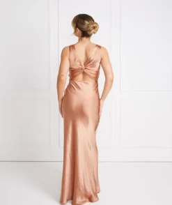 Clearance Six Stories Twist Back Satin Bridesmaid Dress - Burnt Peach