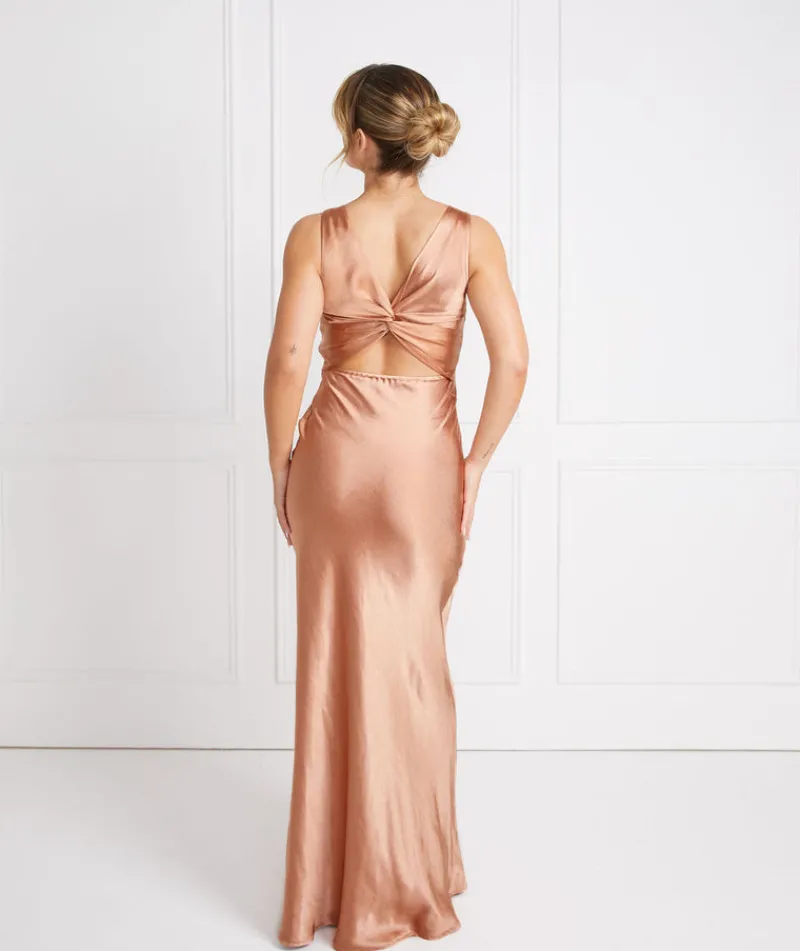 Clearance Six Stories Twist Back Satin Bridesmaid Dress - Burnt Peach