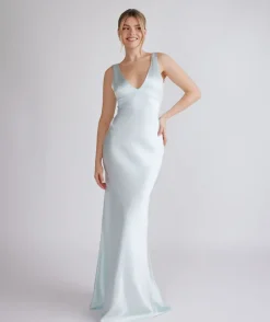 Online Six Stories Twist Back Satin Bridesmaid Dress - Ice Blue