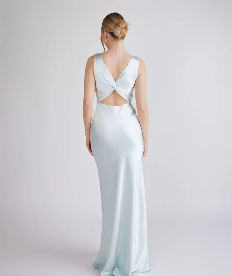 Online Six Stories Twist Back Satin Bridesmaid Dress - Ice Blue