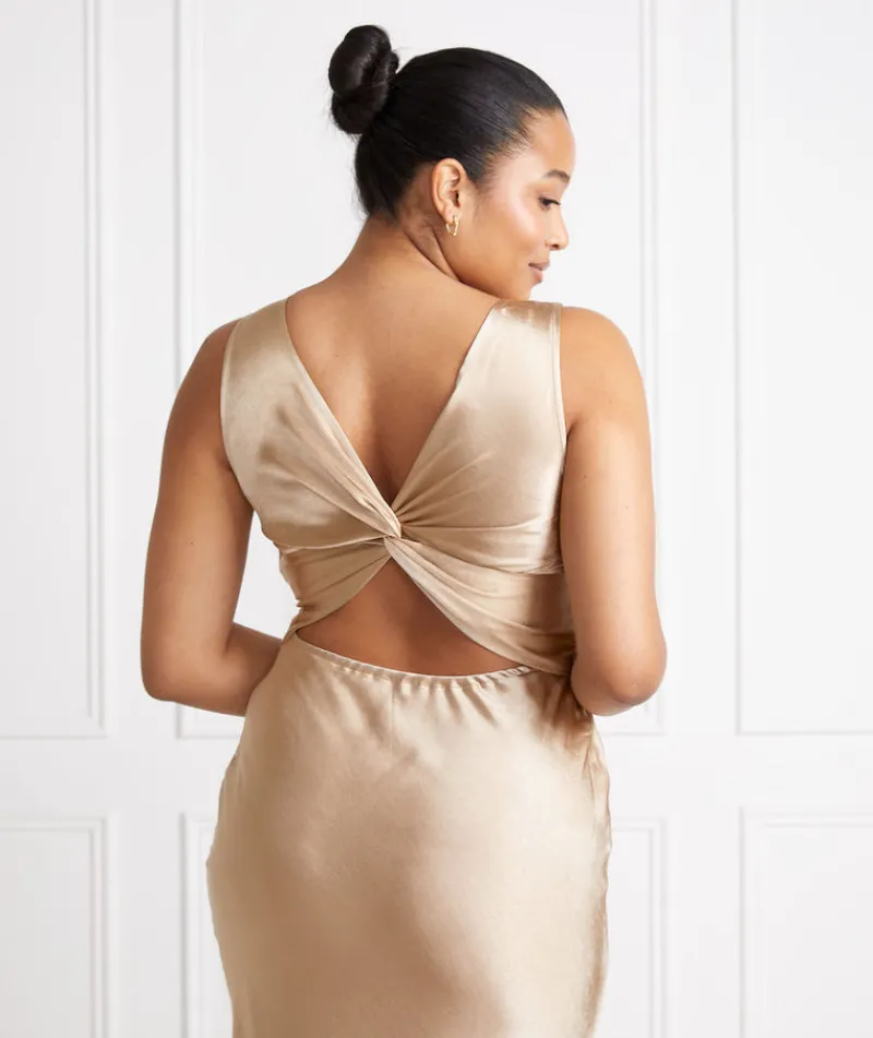 Sale Six Stories Twist Back Satin Bridesmaid Dress - Champagne