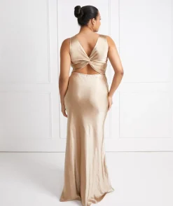 Sale Six Stories Twist Back Satin Bridesmaid Dress - Champagne