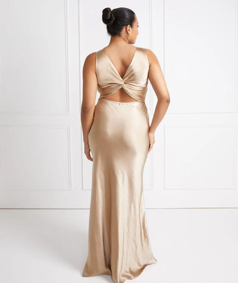 Sale Six Stories Twist Back Satin Bridesmaid Dress - Champagne