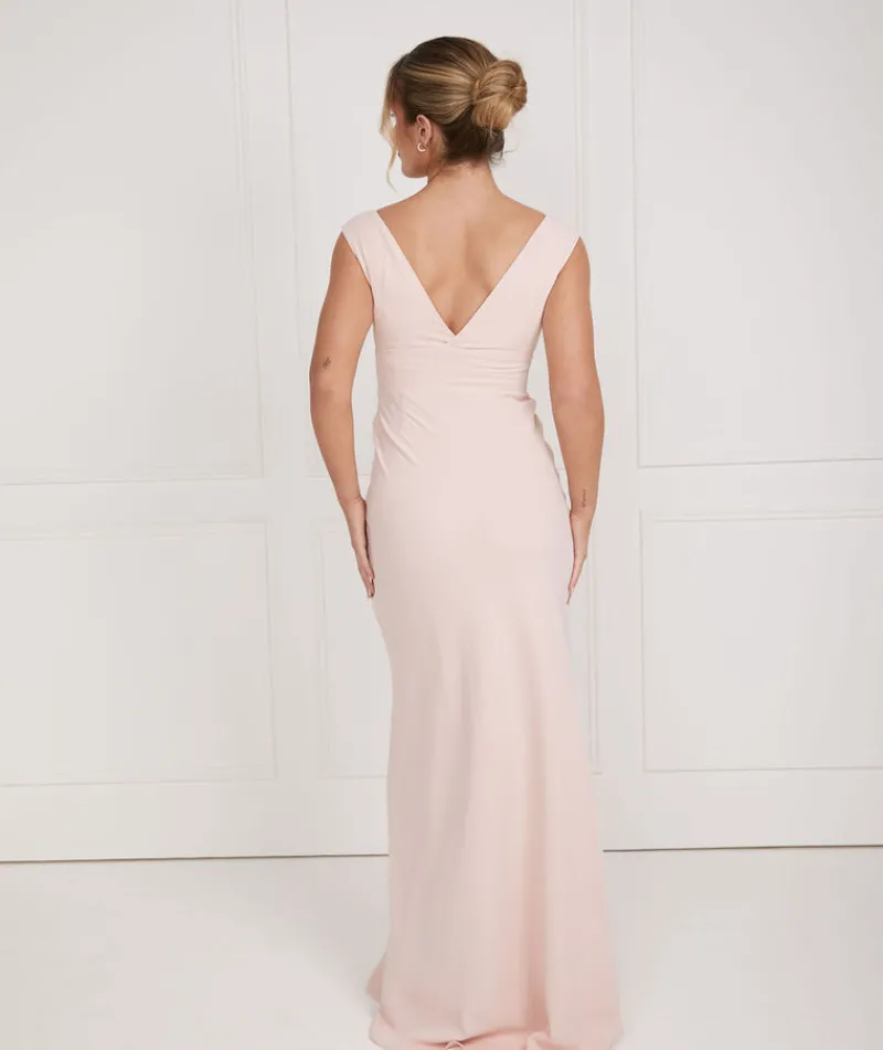 Sale Six Stories V Neck Plunge Crepe Bridesmaid Dress - Blush
