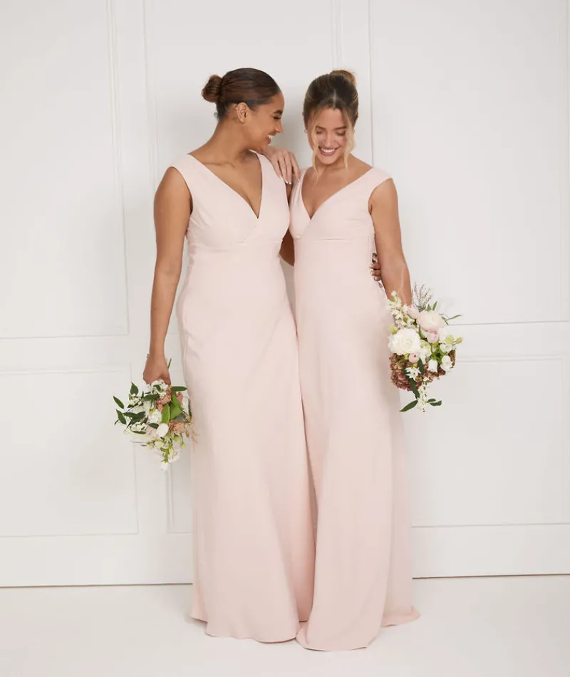 Sale Six Stories V Neck Plunge Crepe Bridesmaid Dress - Blush