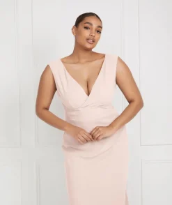 Sale Six Stories V Neck Plunge Crepe Bridesmaid Dress - Blush