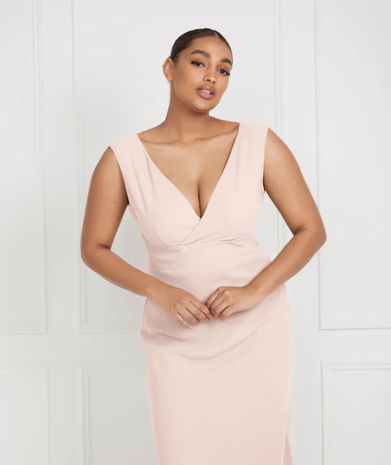Sale Six Stories V Neck Plunge Crepe Bridesmaid Dress - Blush