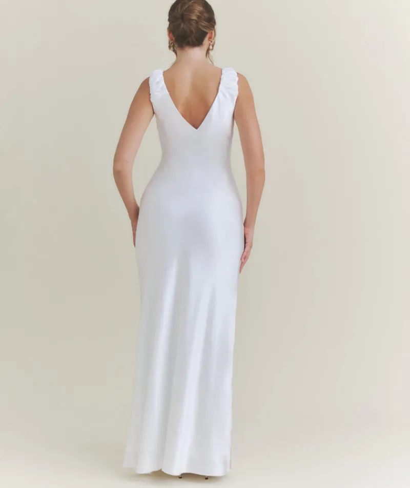 Sale Six Stories V Neck Satin Maxi Dress – White