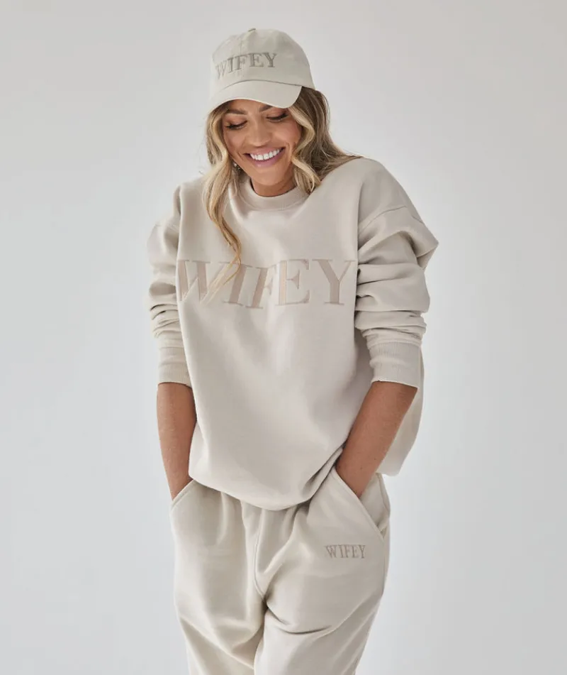 New Six Stories Wifey Embroidered Baseball Cap - Champagne