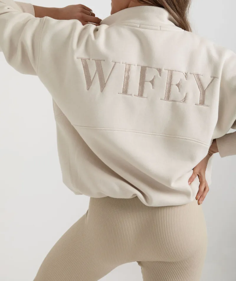 Clearance Six Stories Wifey Quarter Zip Sweatshirt - Champagne