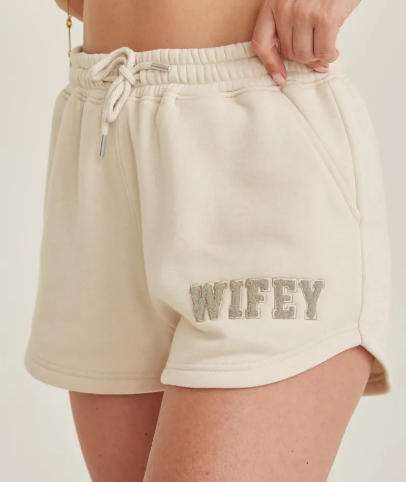 New Six Stories Wifey Teddy Shorts - Champagne