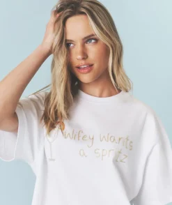 Discount Six Stories Wifey Wants a Spritz Beaded Tee - White