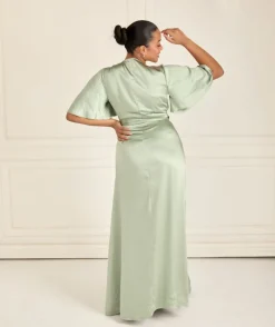 New Six Stories Wrap Tie Satin Bridesmaid Dress - Sage